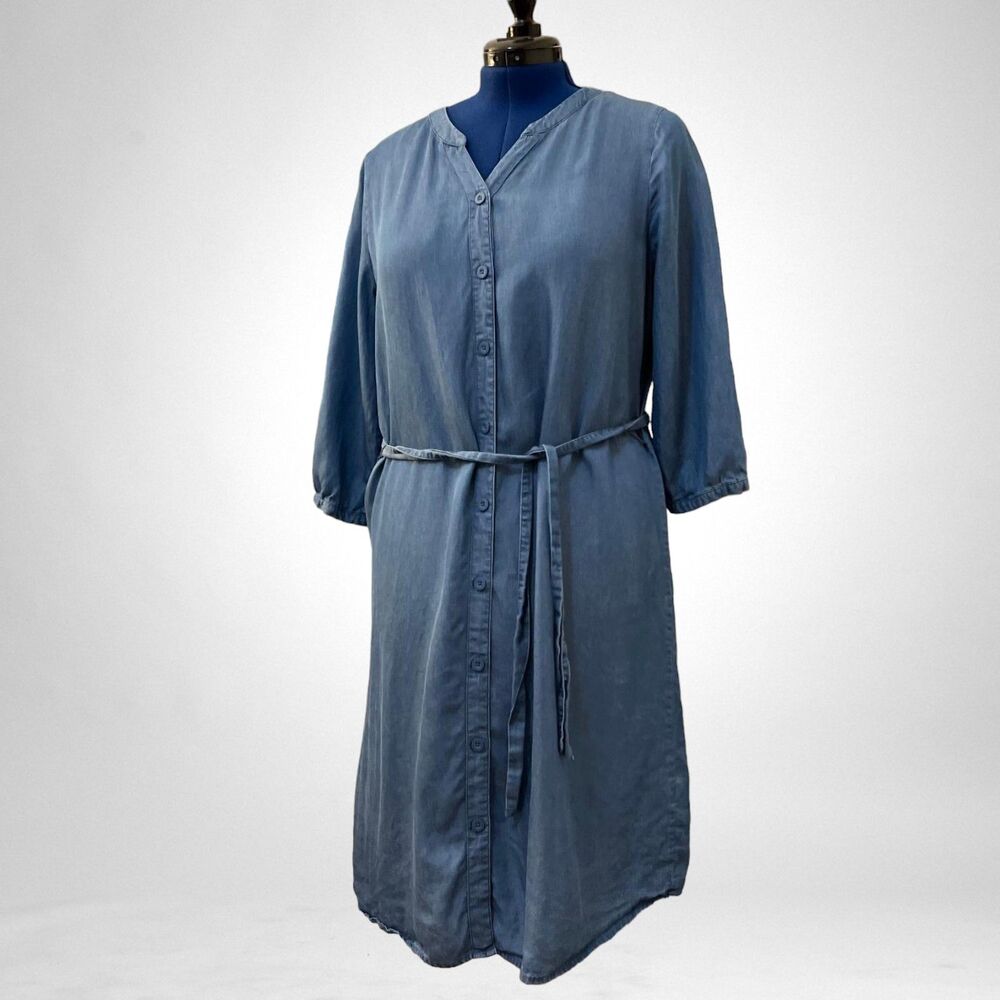 CHRISTOPHER & BANKS Chambray Button Down Shirt Dress, Size LARGE